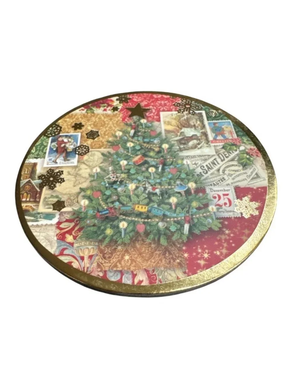 Punch Studio Christmas Tree Coasters Set Of 6 Round Festive Holiday Design 4